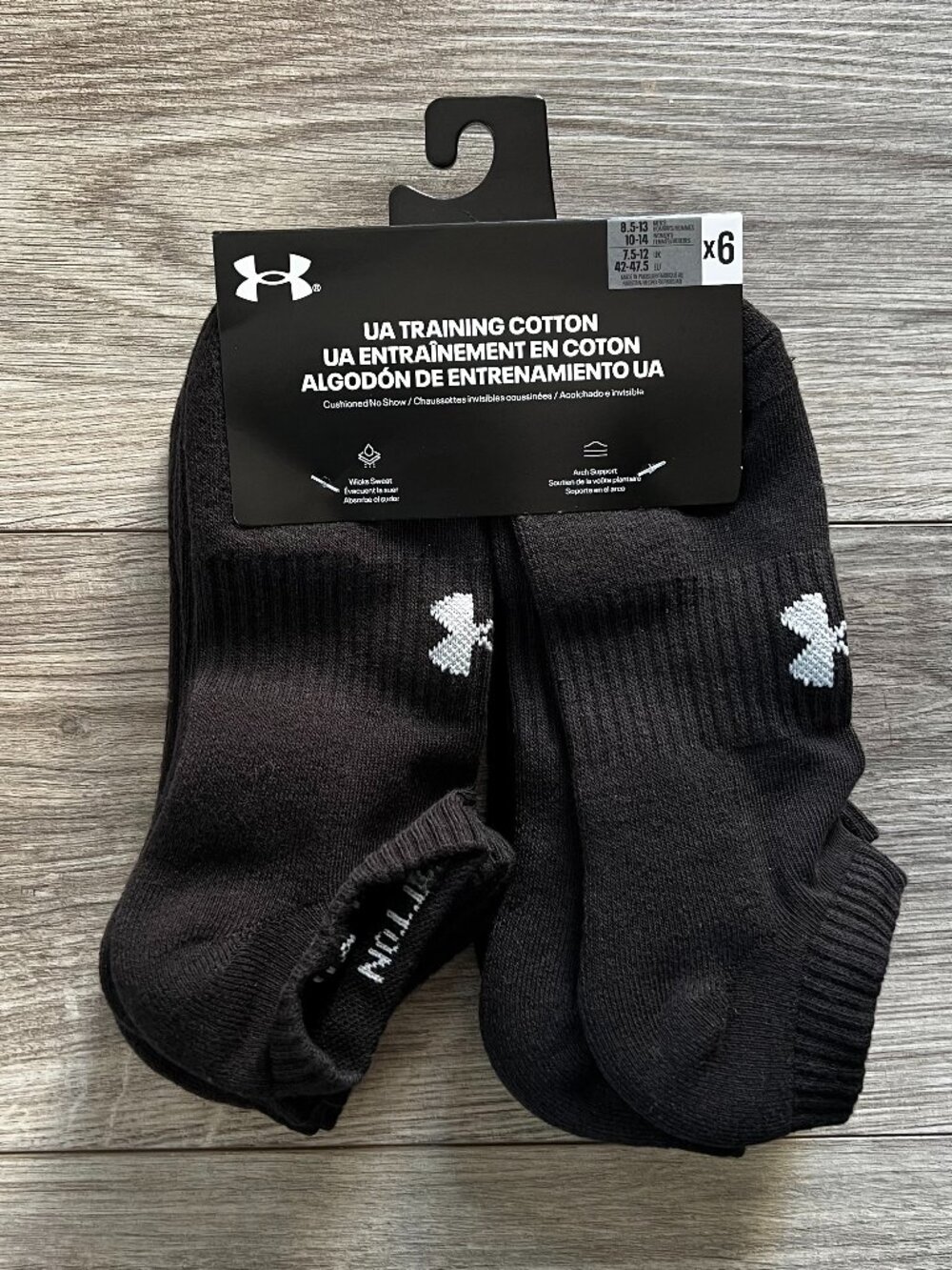 Under Armour Men's 6 Pair No Show Socks Black Size 8.5-13 Moisture Wicking Arch